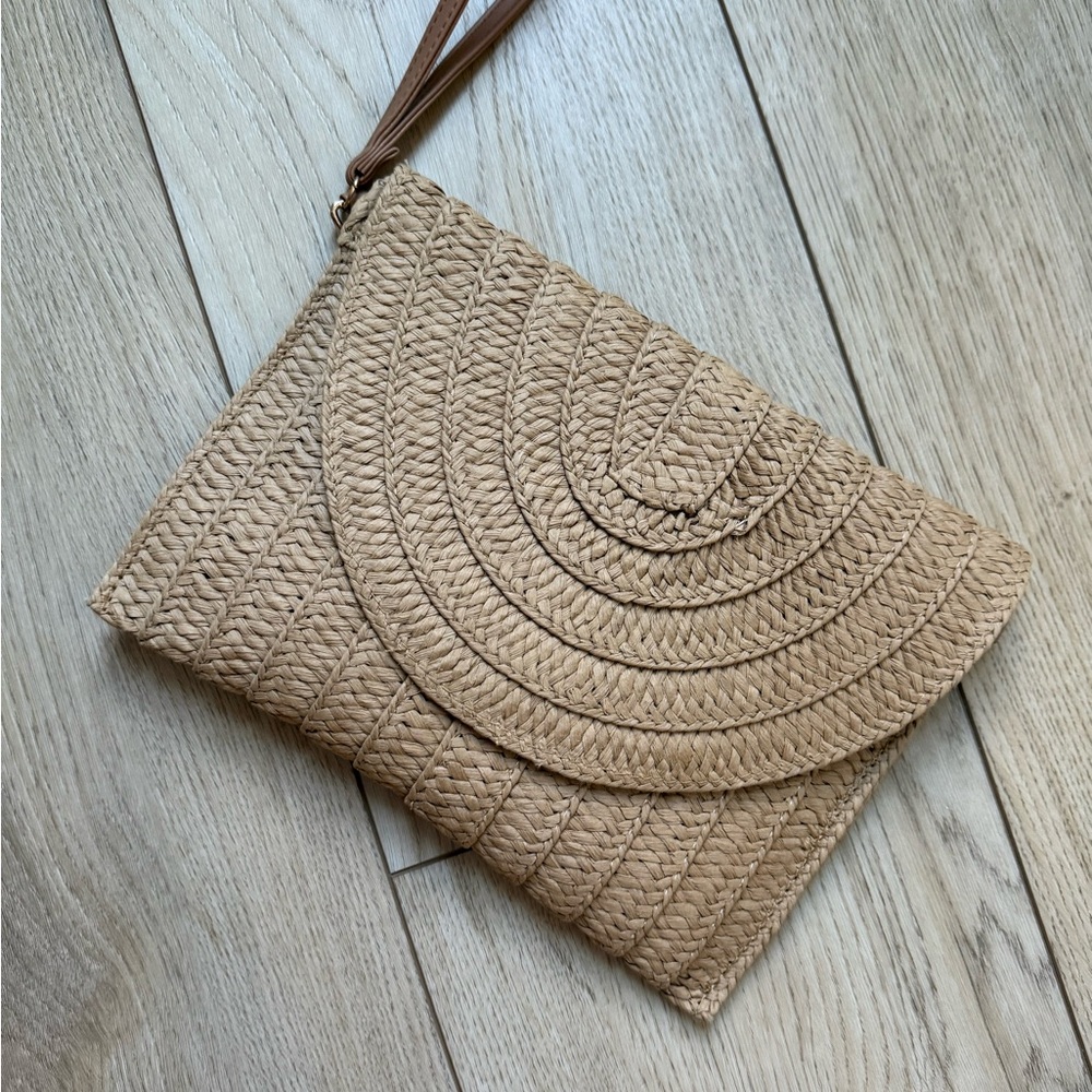 Woven Tan Clutch with Wrist Strap